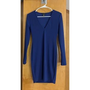 Royal blue v neck long sleeve mini dress